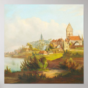 Poster Ville européenne vintage peinture à l'huile antiqu