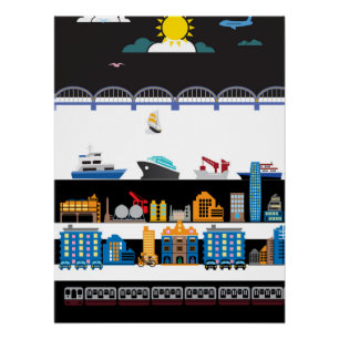 Poster Ville noire et blanche