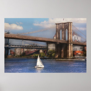 Poster Ville - NY - Voile sous le pont Brooklyn