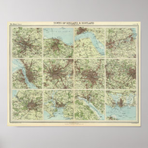 Poster Villes d'Angleterre et d'Écosse à l'échelle unifor