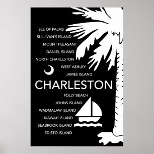 Poster Villes de Sc de Charleston - noir
