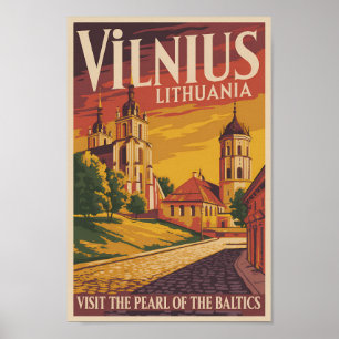 Poster Vilnius Lituanie Illustration Voyage Art Vintage