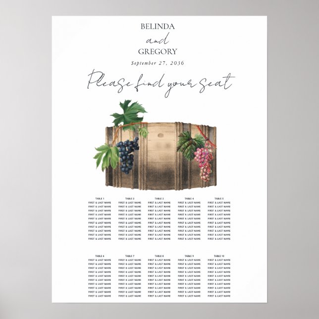 Poster Vin Baril Vignoble Vignoble Mariage Carte de siège (Devant)