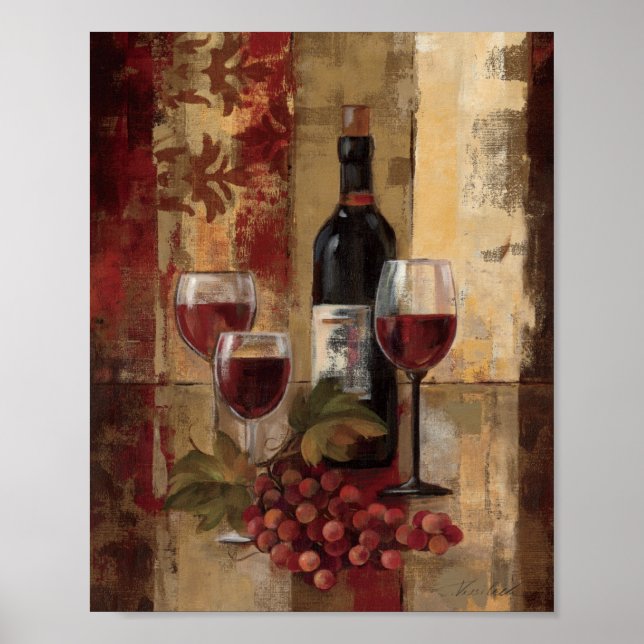Poster Vin bouteille et verres à vin (Devant)