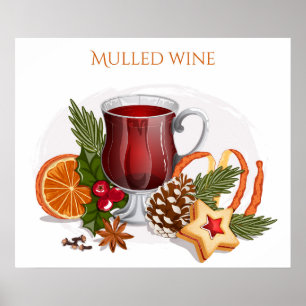 Poster Vin chaud de fête avec illustration d'ingrédients