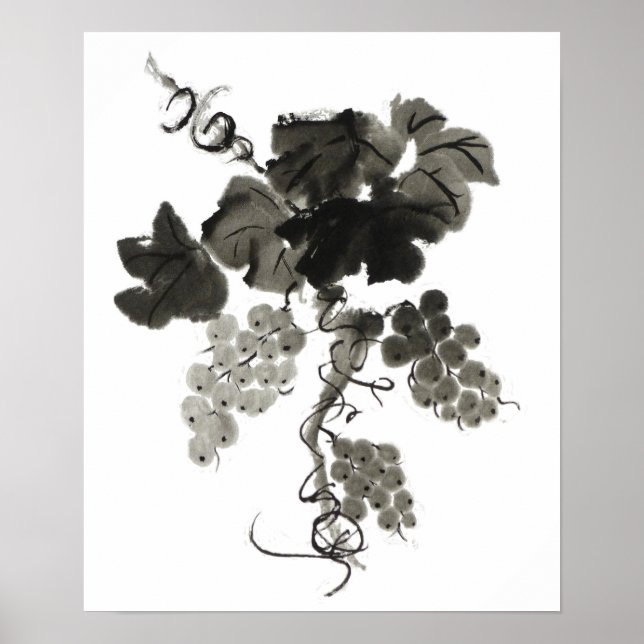 Poster Vin de raisin, Sumi-e (Devant)
