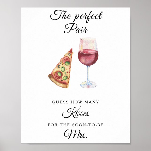 Poster Vin et Pizza douche nuptiale Combien de baisers (Devant)