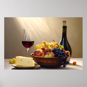 Poster Vin, Fruits et Fromage