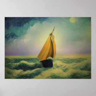Poster Vincent Van Gogh Bateau à voile dans l'océan
