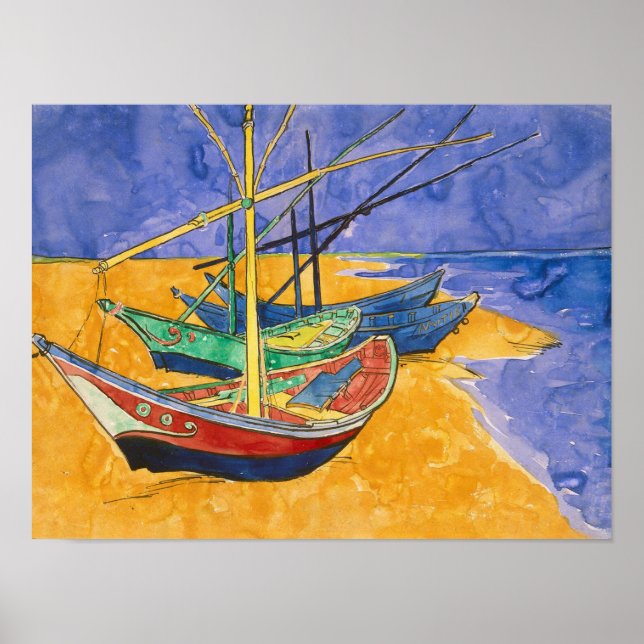 Poster Vincent van Gogh | Bateaux de pêche sur la plage (Devant)