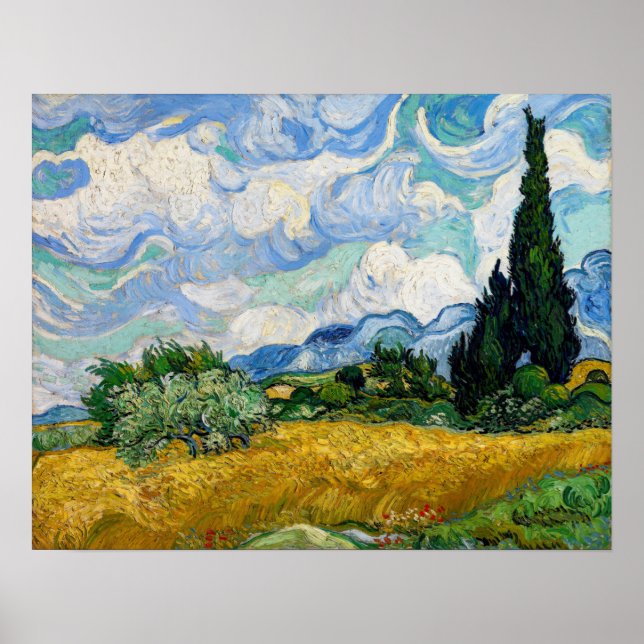Poster Vincent Van Gogh - Champ de blé avec cyprès (Devant)