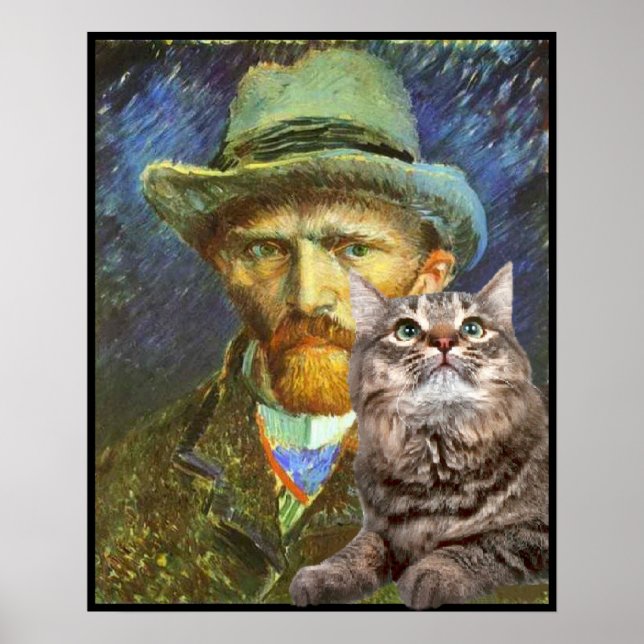 Poster Vincent van Gogh et son chat (Devant)