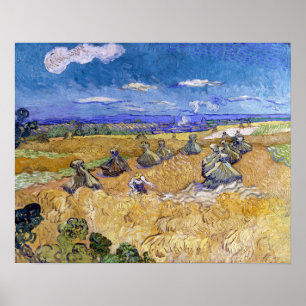 Poster Vincent van Gogh - Meules de blé avec des faucheur