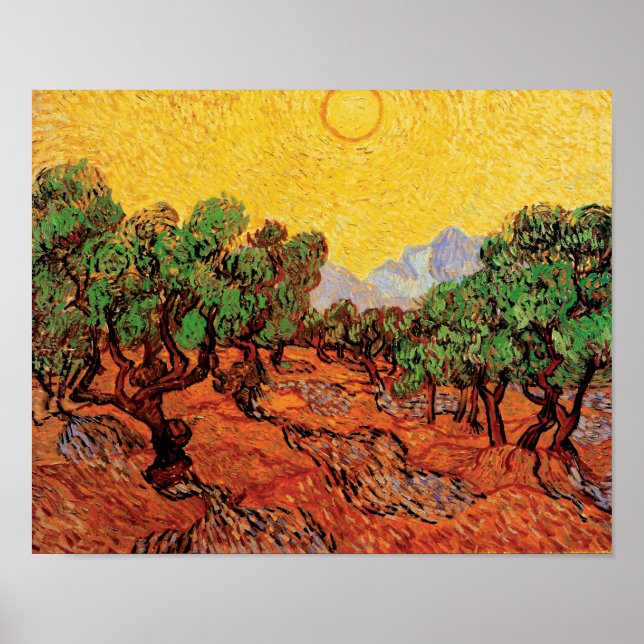 Poster Vincent Van Gogh - Oliviers Au Ciel Jaune (Devant)
