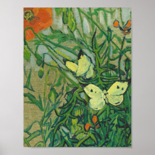 Poster Vincent Van Gogh - Papillons et pavots