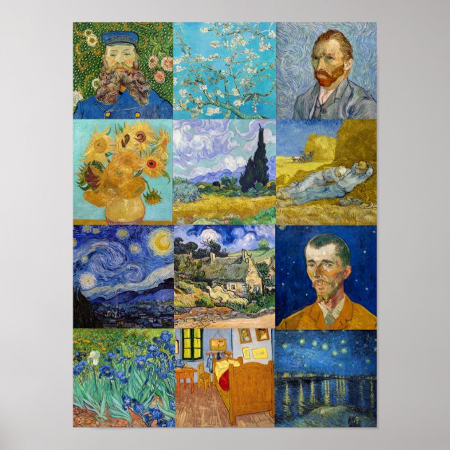 Poster Vincent Van Gogh - Patchwork de chefs-d'œuvre (Devant)