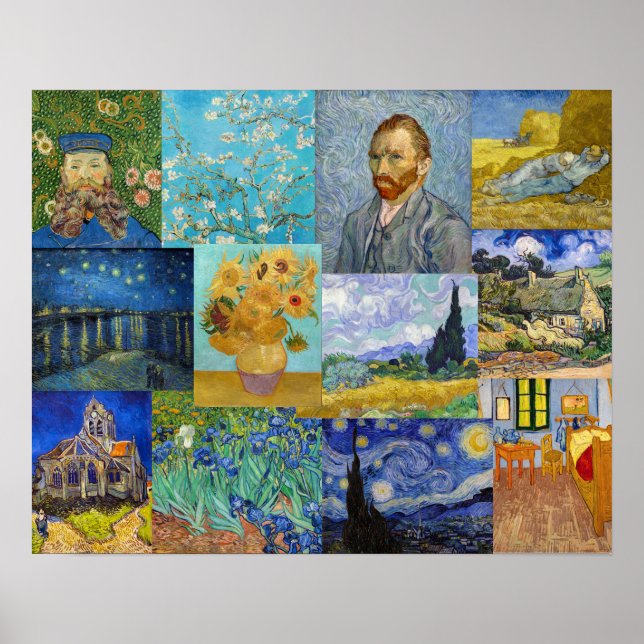 Poster Vincent Van Gogh - Patchwork de chefs-d'œuvre (Devant)