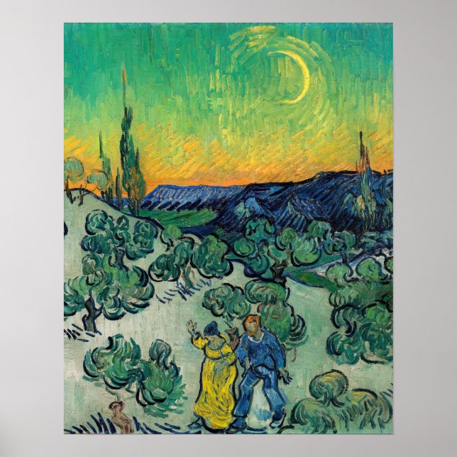 Poster Vincent van Gogh - Paysage au clair de lune avec c (Devant)