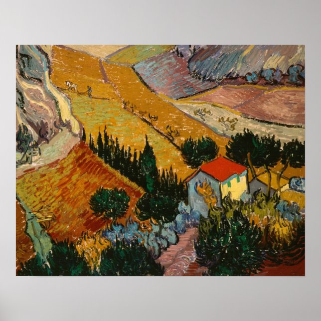 Poster Vincent van Gogh | Paysage avec Maison & Plowman (Devant)