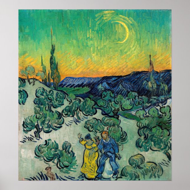 Poster Vincent van Gogh - Paysage Lune avec couple (Devant)