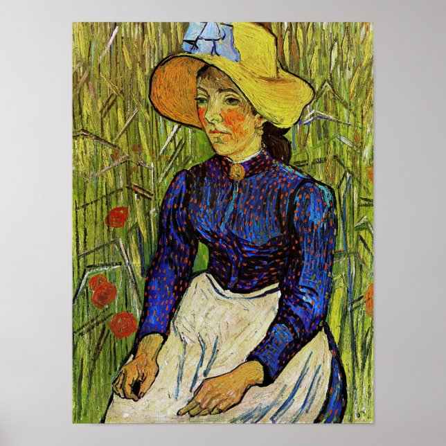 Poster Vincent van Gogh - Paysanne au chapeau de paille (Devant)