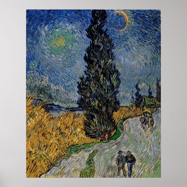 Poster Vincent Van Gogh Road avec Cypress & Star Painting (Devant)