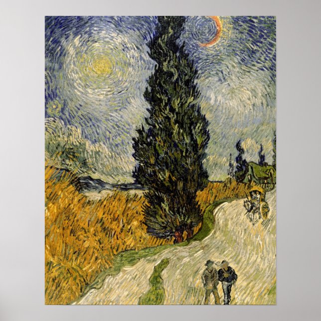 Poster Vincent van Gogh | Route avec Cyprès, 1890 (Devant)