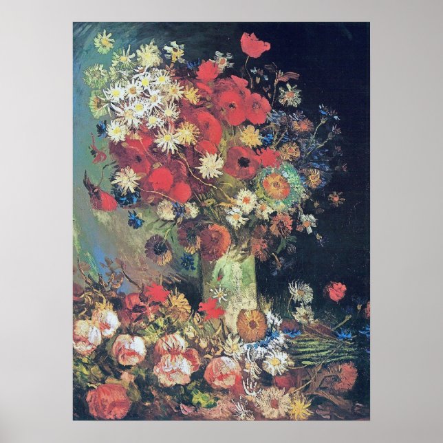 Poster Vincent Van Gogh - Vase avec des pavots, des fleur (Devant)