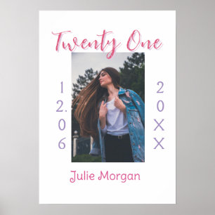 Poster vingt et un ans photo anniversaire rose violet fil