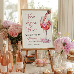Poster Vino Before Vows Vine Fête des mariées Bienvenue