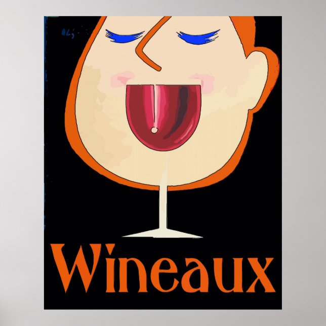 Poster Vins, boit du vin dans un verre (Devant)