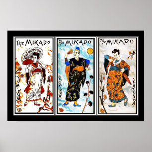 Poster Vintag Art Japanisch The Mikado 3 Panels