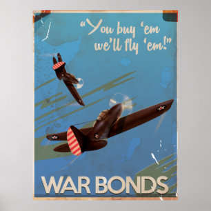 Poster Vintage 2ÈME GUERRE MONDIALE War Bonds Travel post