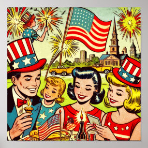 Poster Vintage 4 juillet Family Comics