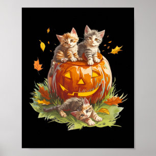 Poster Vintage 90s Chat Citrouille Halloween Pour Hommes