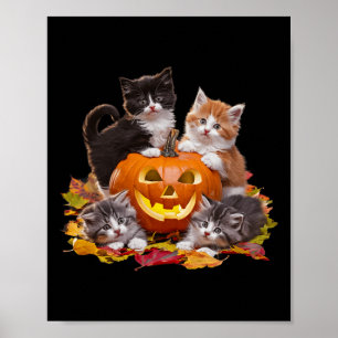 Poster Vintage 90s Chat Citrouille Halloween rétro floral