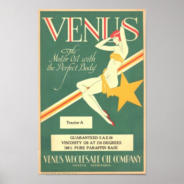 Poster vintage à l'huile moteur "Vénus" (Devant)
