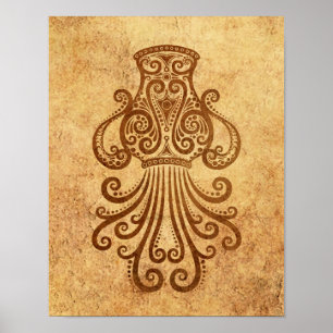 Poster Vintage Aged Aquarius Zodiac