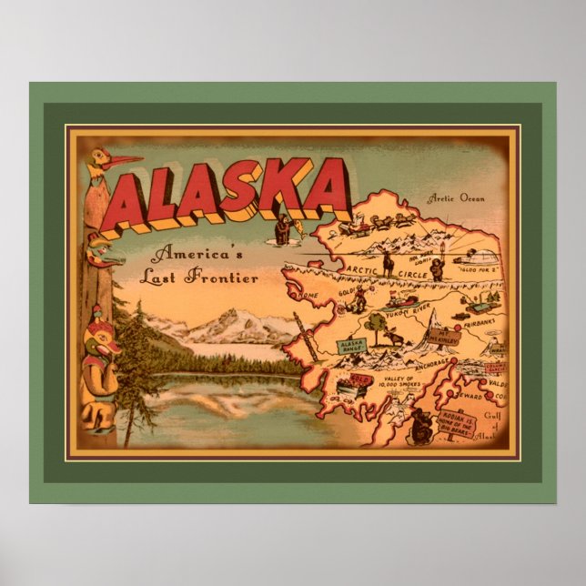 Poster Vintage Alaska "Perdu Frontière" (Devant)