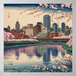 Poster Vintage America Boston Ma Ciel de la Ville de Styl