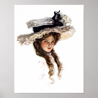 Poster Vintage Américaine avec casquette blanc