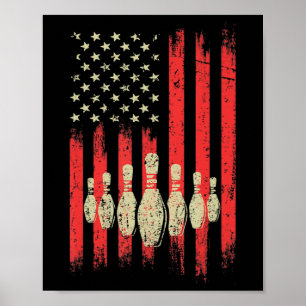 Poster Vintage American Flag Bowling Pins Patriotic Bowl