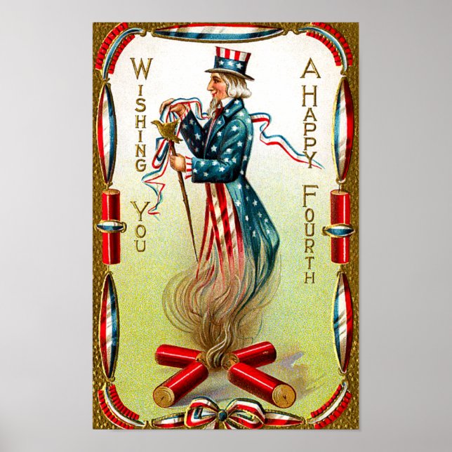 Poster vintage Americana Juillet Quatrième (Devant)
