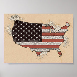 Poster Vintage Antique USA Souvenir Drapeau Voyage Carte 