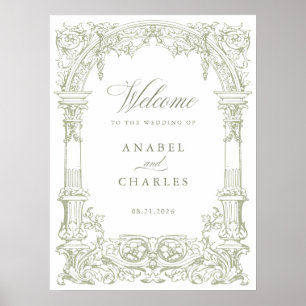 Poster Vintage Arch Vines Cadre Mariage Bienvenue