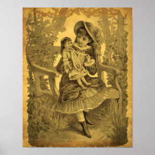 Poster vintage Art Girl Avec Poupée Vieille