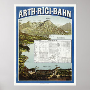 Poster vintage Arth Rigi Bahn Switzerland 1892