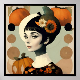 Poster vintage audrey collage pumpkin flowers deco 1/4