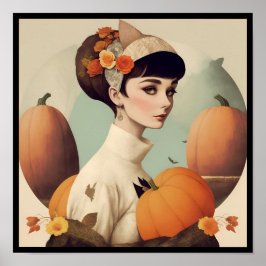 Poster vintage audrey collage pumpkin flowers deco 3/4
