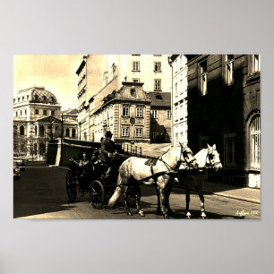 Poster Vintage Autriche Vienne Dreimaderlhaus Fiaker